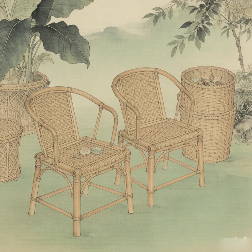 Rattan Weaving: The Flexible Art of the South — gongbi style painting