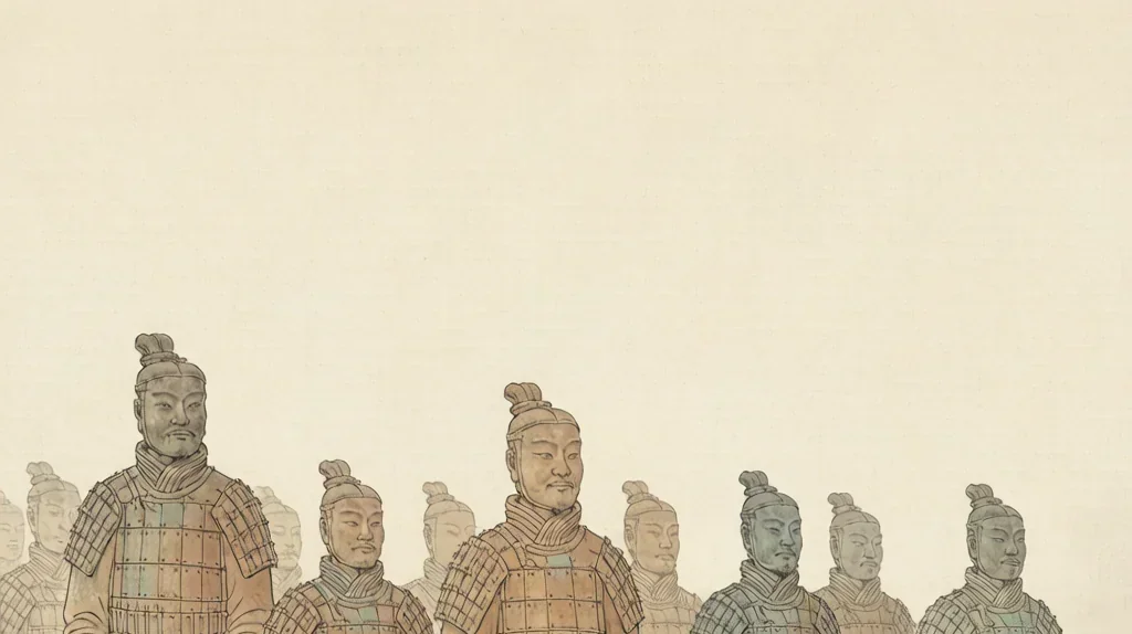 The Terracotta Army (兵马俑): China's Silent Legion of the First Emperor — gongbi style painting