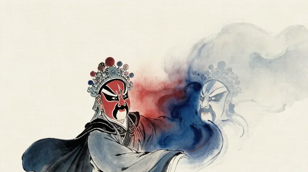 Sichuan Opera (川剧) — The Art of Face-Changing — gongbi style painting