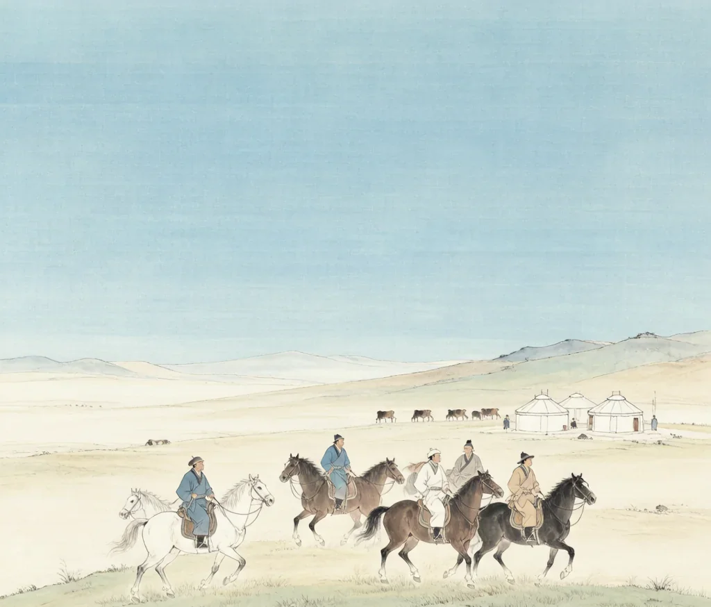 Mongolian Culture: The Eternal Blue Sky — gongbi style painting