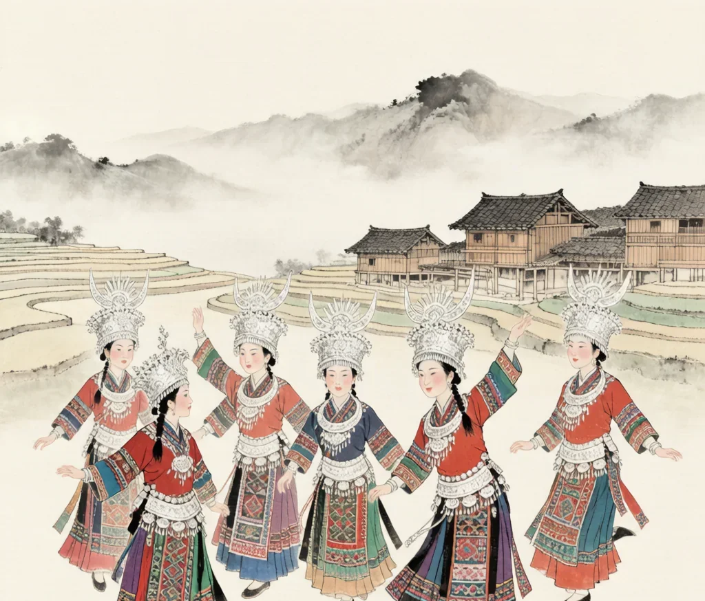 Miao Culture: The Silver Ornaments of the Mountains — gongbi style painting