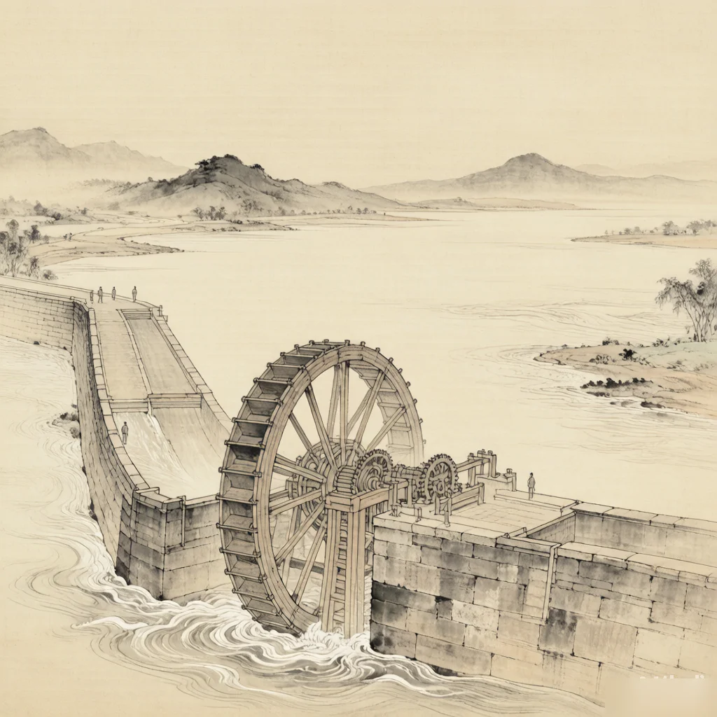 Water Engineering: Taming China's Rivers — gongbi style painting