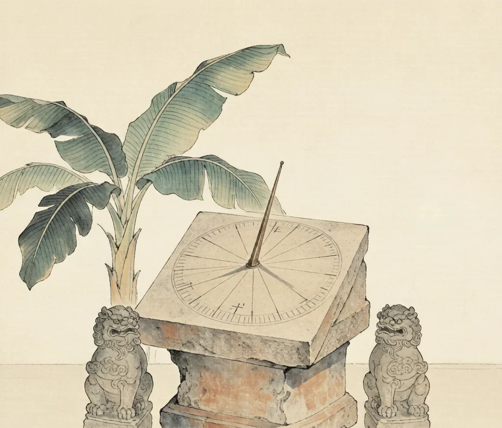 The Sundial: Shadow of Time — gongbi style painting