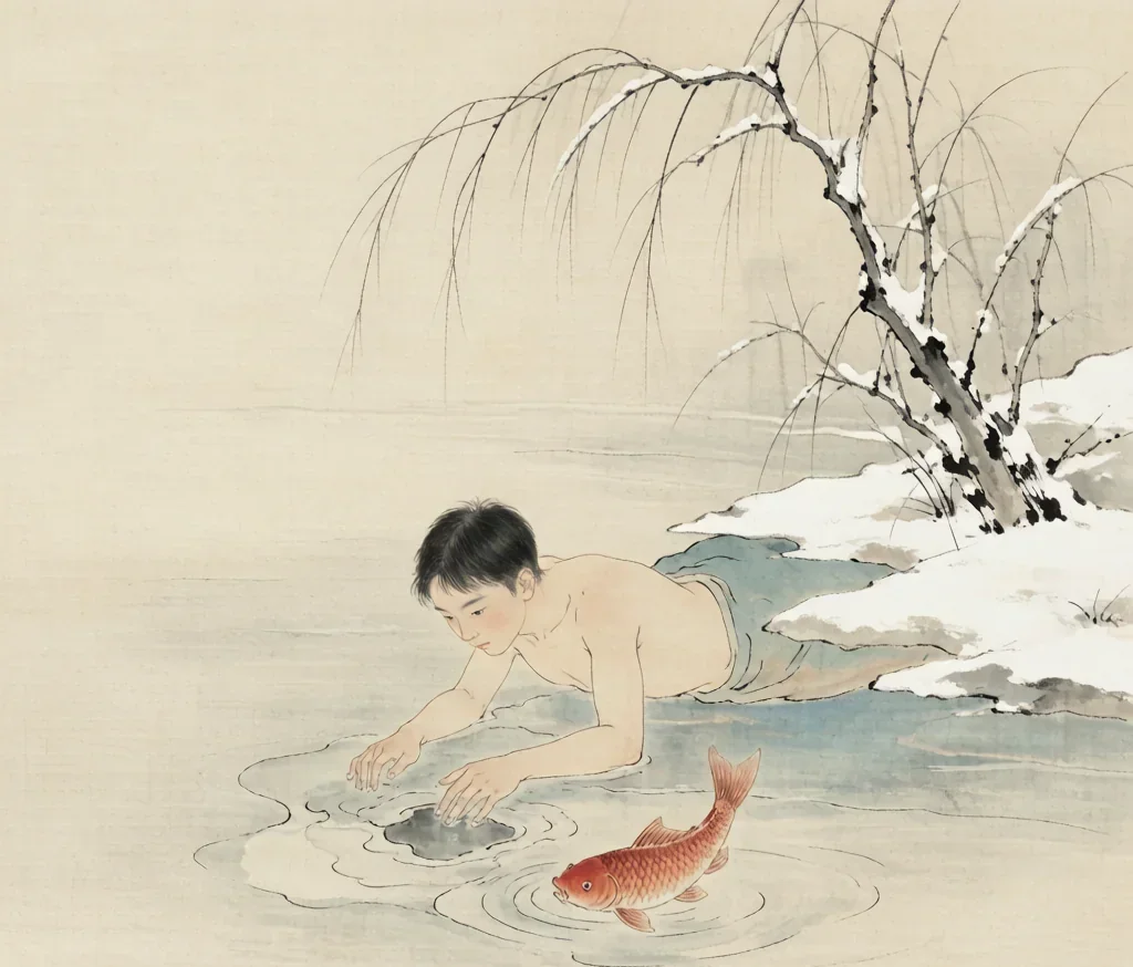 Lying on Ice to Catch a Carp