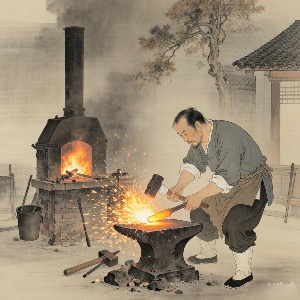 Strike While the Iron is Hot — gongbi style painting
