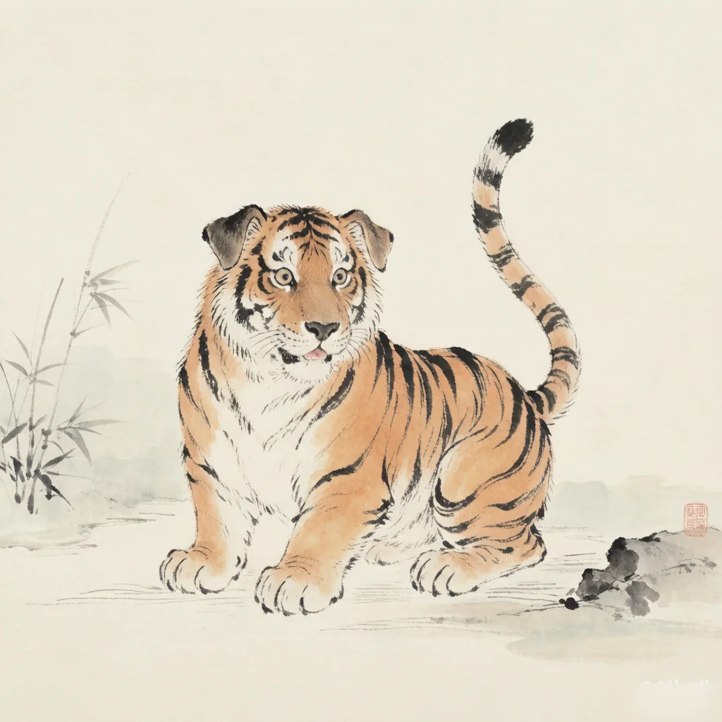 Drawing a Tiger Ends Up Looking Like a Dog — gongbi style painting