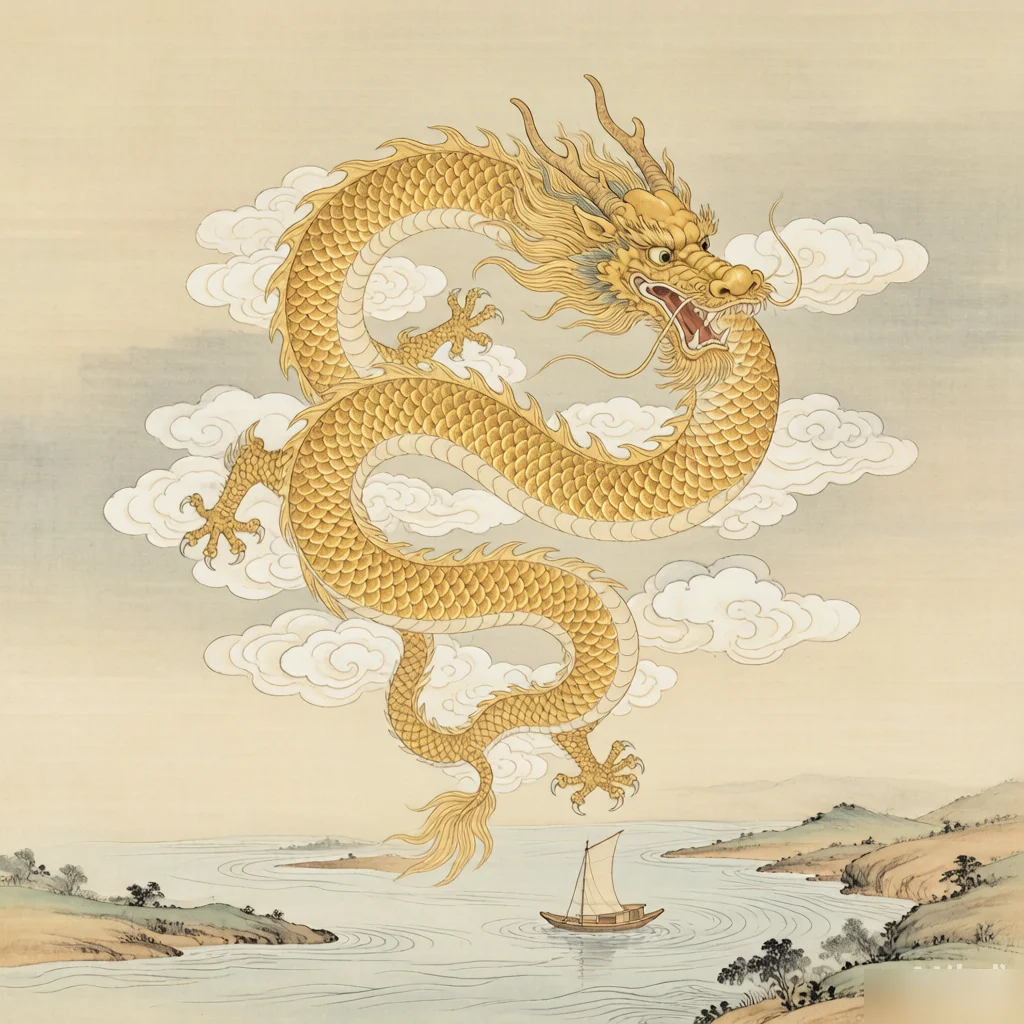 The Story of the Dragon: How It Joined the Chinese Zodiac — gongbi style painting