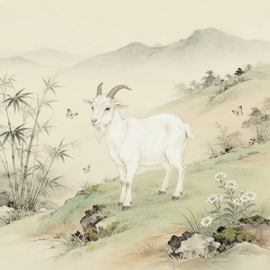 The Story of the Goat: How It Joined the Chinese Zodiac — gongbi style painting