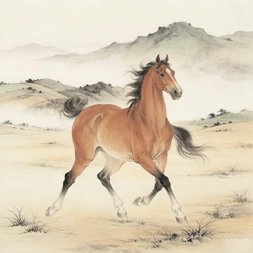 The Story of the Horse: How It Joined the Chinese Zodiac — gongbi style painting