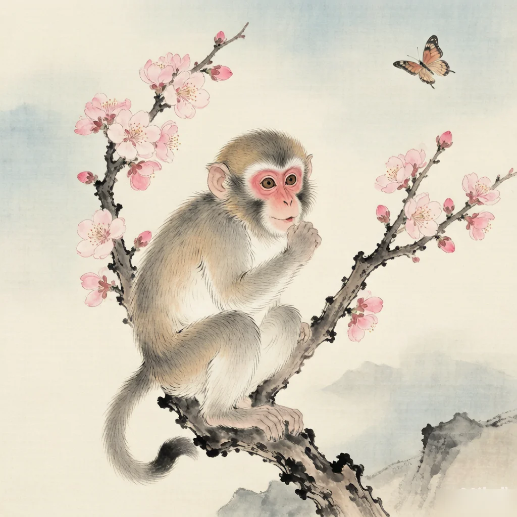 The Story of the Monkey: How It Joined the Chinese Zodiac — gongbi style painting