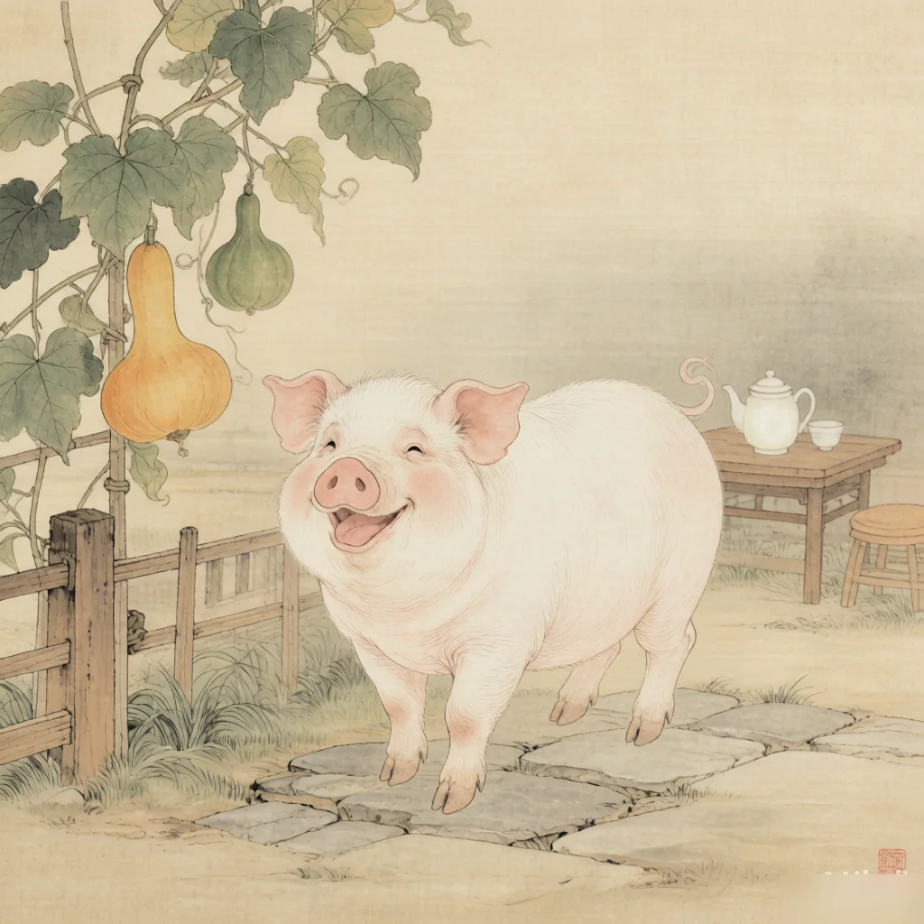 The Story of the Pig: How It Joined the Chinese Zodiac — gongbi style painting