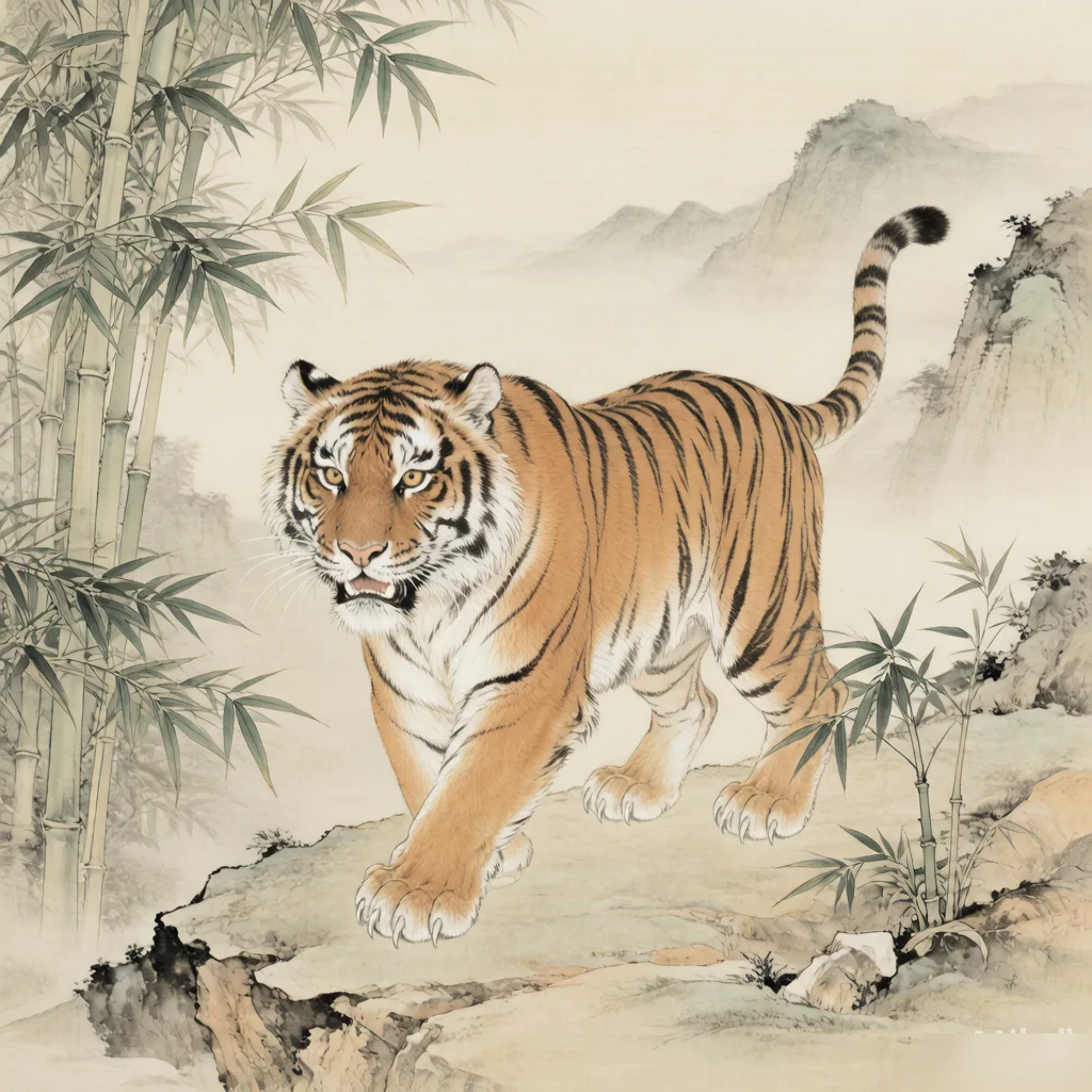 The Story of the Tiger: How It Joined the Chinese Zodiac — gongbi style painting