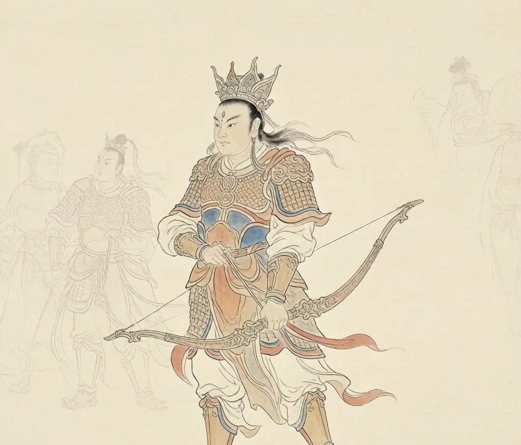 Erlang Shen: The Three-Eyed Warrior God of Heaven — gongbi style painting