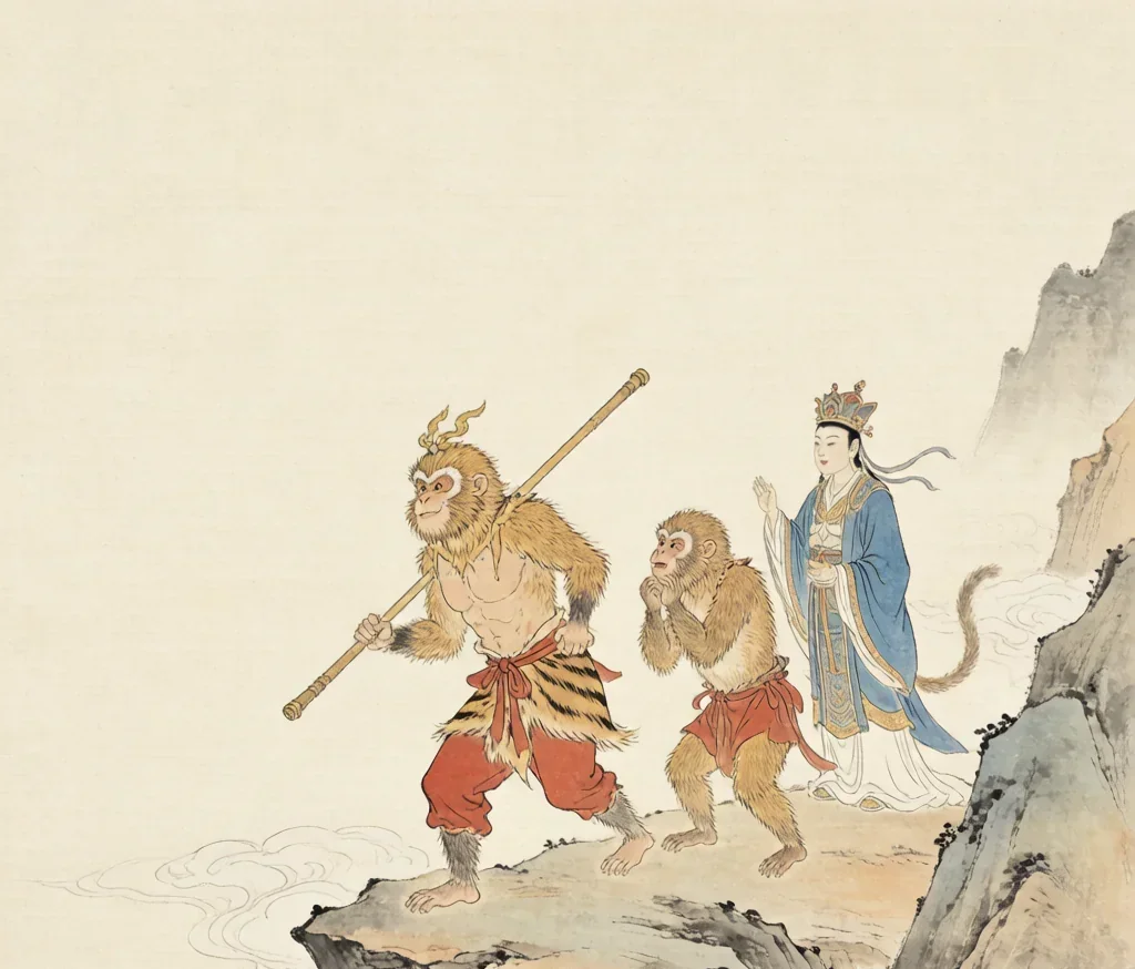 The Monkey King's Rebellion: How Sun Wukong Brought Heaven to Its Knees — gongbi style painting